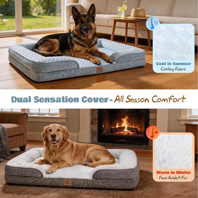 Orthopedic Extra Large Dog Bed with 2 Pack Removable Washable Covers - Soft Plush & Cooling Surface, Waterproof Dog Bed 44 Inch Pet Bed with Egg-Crate Foam and Non-Skid Bottom - Image 2