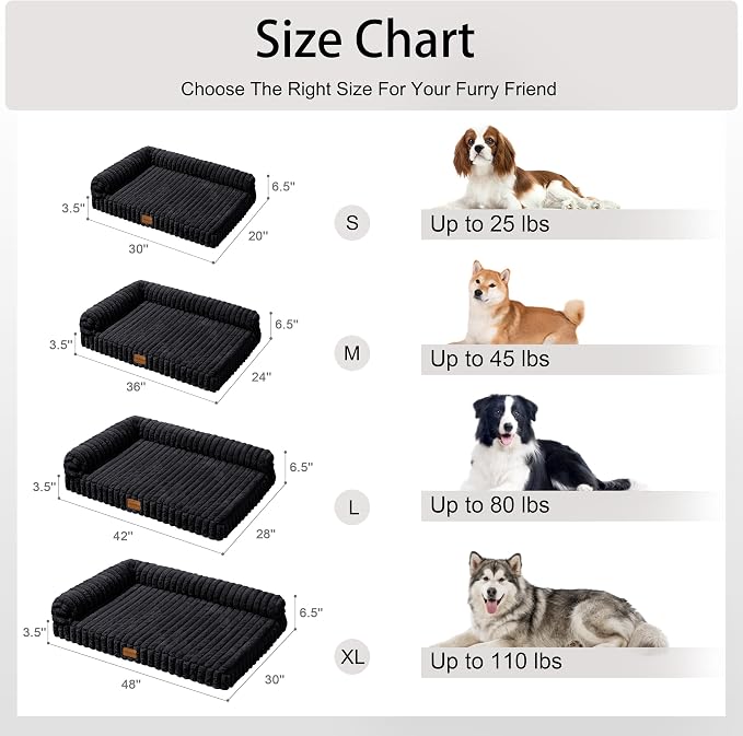 Orthopedic Calming Large Dog Bed Pet Sofa Bed 48''X30'' Black | 2-Sided Pet Couch Large Sized Dog, Soft Egg-Crate Foam Dog Mat, Waterproof Removable Washable Cover, Nonskid Bottom Cat Bed - Image 7