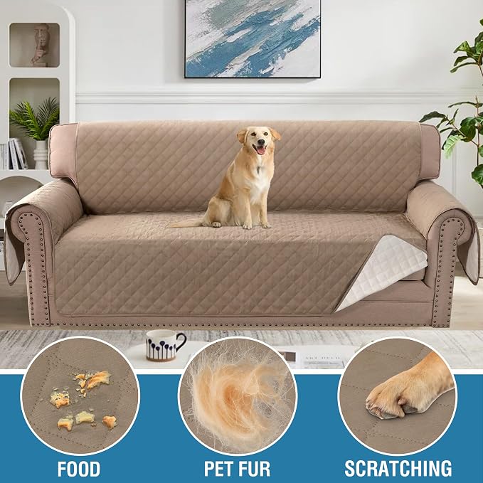 H.VERSAILTEX Sofa Cover, 100% Waterproof Slipcover Furniture Protector, Washable Couch Cover with Non-Skid Backing and Elastic Straps for Kids, Dogs, Pets(Oversized Sofa, French Oak) - Image 3