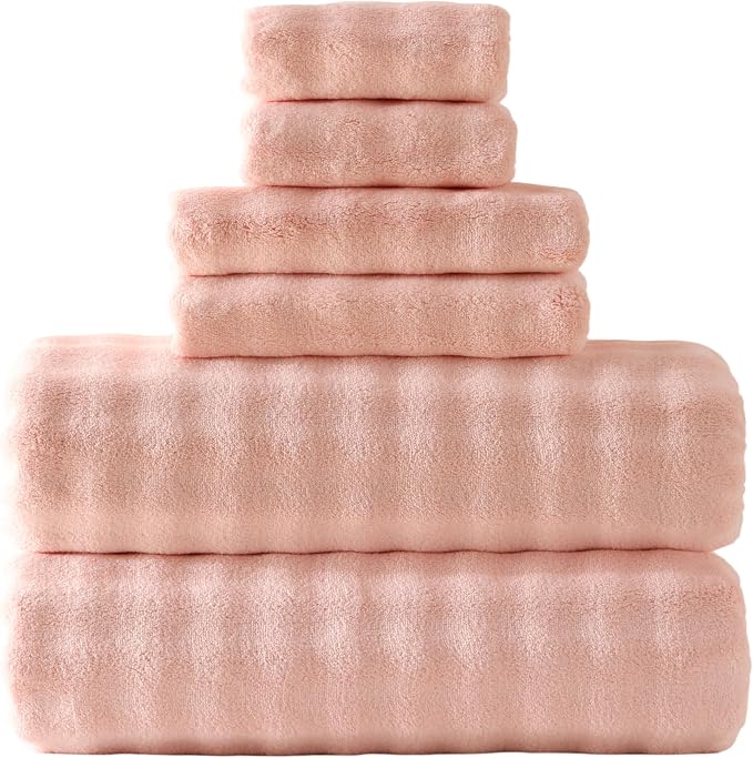 Bath Sheets Set 40x80 Inches Microfiber Extra Large BathTowels Super Soft Absorbent Quickly Dry Shower Towels for Bathroom (Pink,PK 6) by FITIFINE