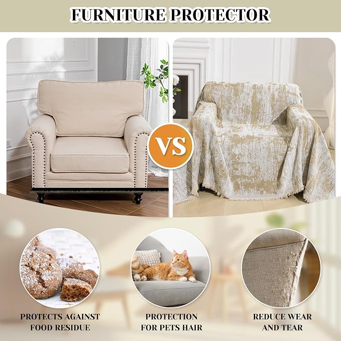MEETSKY Small Couch Cover Oversized Recliner Covers Washable Armchair Sofa Cover for Dog, Chenille Khaki Abstract Geometric Jacquard Sofa Throw Cover Durable Modern Single Sofa Slipcovers, 71" X 91" - Image 6
