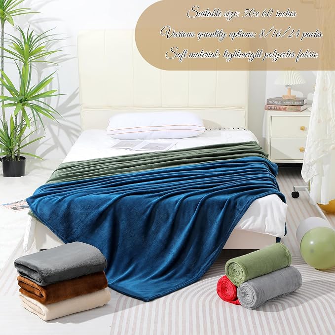 16 Pcs Flannel Fleece Throw Blanket Bulk 50 x 60 in Soft Fleece Throw Blankets Coral Bed Sofa Bulk Color Winter Warm Pet Blanket for Home Office Wedding Season Gift Homeless Donation (Dark Colors) - Image 4