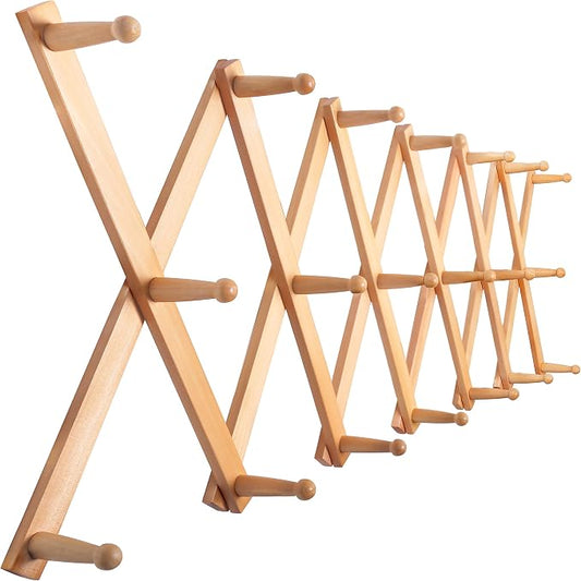 SKOLOO Hat Rack for Wall with 20 Hooks, Solid Wooden, Modern, Expandable Coat Rack Wall Mount for Coats, Hats, Bags, Baseball Caps, Natural Color by SKOLOO