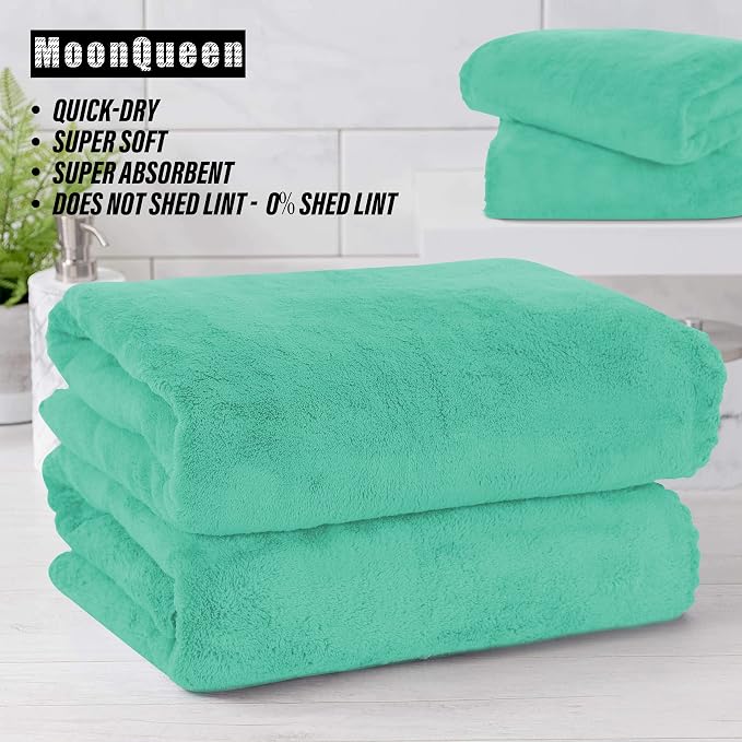 MOONQUEEN 6 Pack Premium Bath Towel Set - Quick Drying - Microfiber Coral Velvet Highly Absorbent Towels - Multipurpose Use as Bath Fitness, Bathroom, Shower, Sports, Yoga Towel (Aqua Green) - Image 6