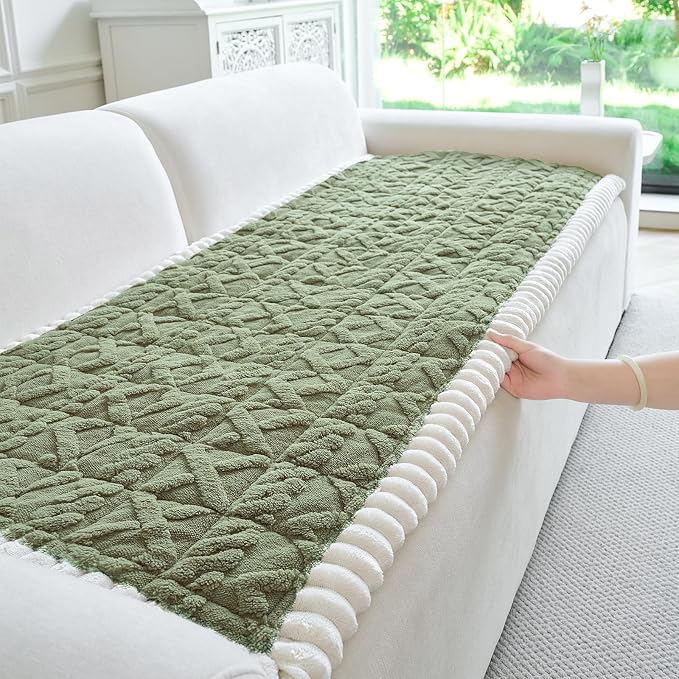 Fuzzy Couch Covers for Dogs, Non Slip Thick Dog Couch Cover Protector, Plush Pet Couch Covers for Sofa Washable, Soft Sofa Cushion Slipcovers Pet Friendly(1PC, Green, 27.6”x94.5”) by PJLZJFBY