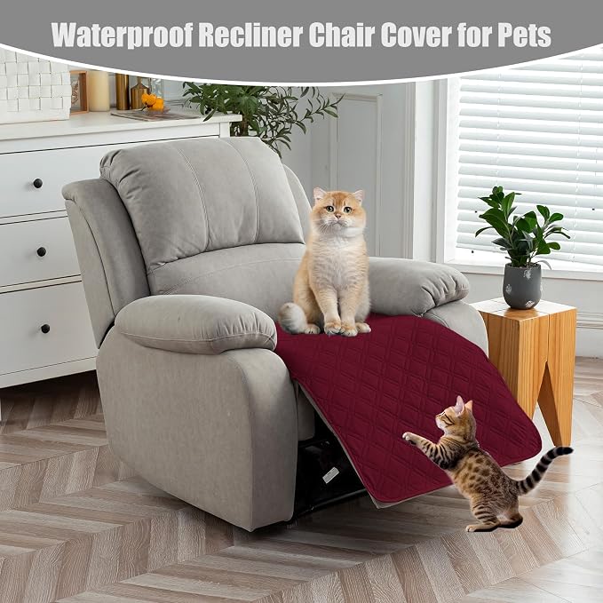 Genina Waterproof Recliner Chair Covers, Recliner Cover for Dog Pets Friendly, Washable Antislip Reclining Chair Cover Furniture Protector, Sofa Slipcover for Living Room(23.6inch/Burgundy) - Image 7