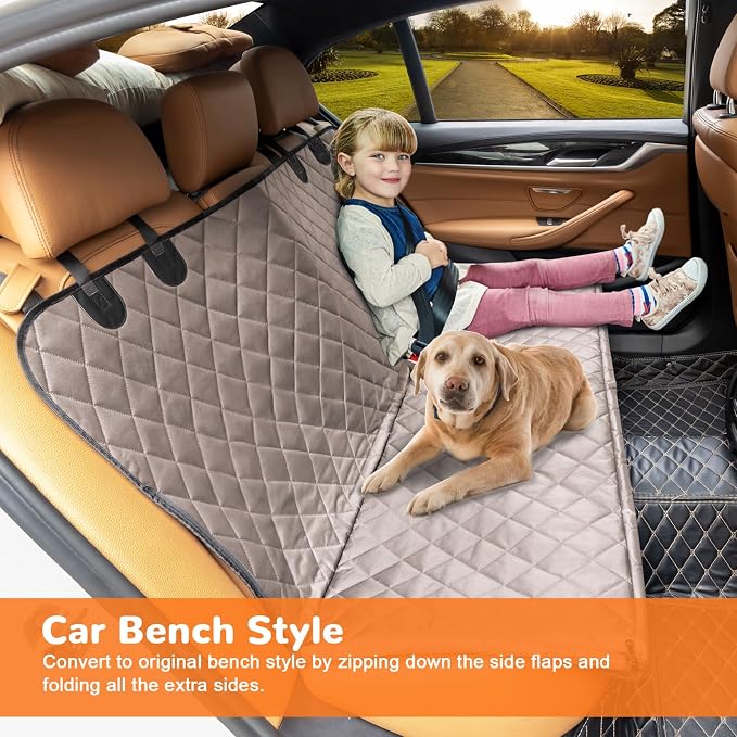 URPOWER Dog Car Seat Cover for Back Seat, Waterproof Hammock for Car & SUV | 600D Oxford, Side Flaps with Zippers, Scratch Resistant, Non-Slip, Easy Install, Machine Washable, Dog Seat Belt Included - Image 3