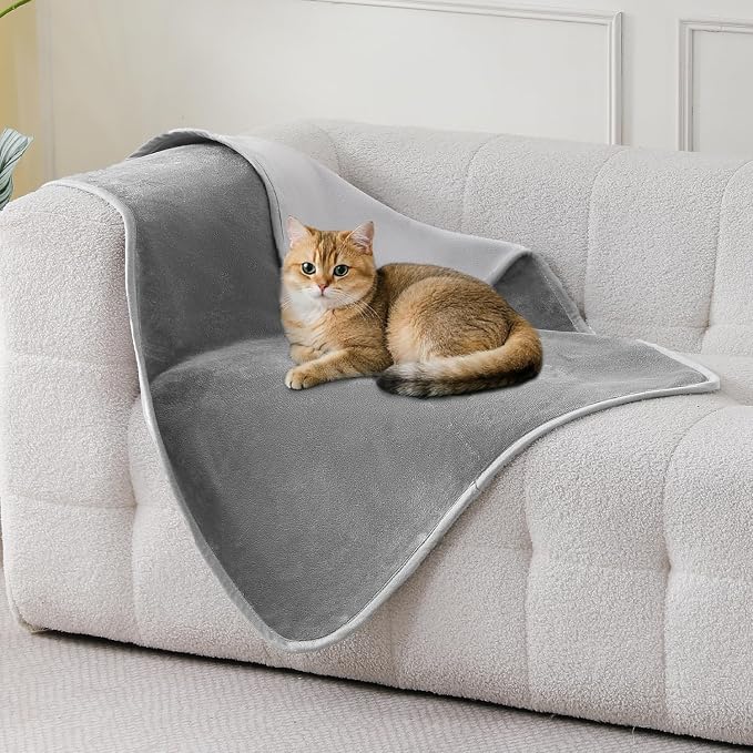Waterproof Blanket 30"x40" for Dogs Cats, Grey/Light Grey | Reversible Waterproof Bed Cover for Pets, Soft Leakproof Blanket for Bed Couch Sofa, Furniture Protector - Image 3
