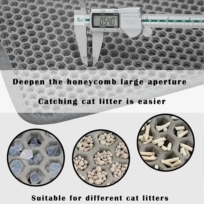 HCY&WLD 2-Pack Cat Litter Mat, Double Layer Honeycomb Waterproof Urine Proof Non-slip Litter Trapping Mat, Less Waste, Easy to Clean Cat Litter Box Mat, Kitty Indoor Supplies (Gray, 24x18 Inches) - Image 4
