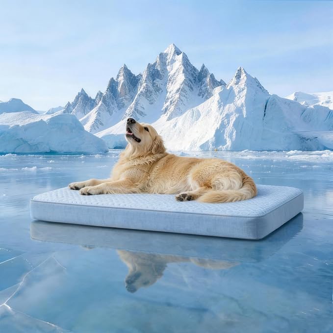 Cooling Dog Bed for Large Dogs, Washable Memory Foam Dog Beds for Crate with Joint Relief, Waterproof Liner and Removable Cover (47’’x 29’’) by WATANIYAPET