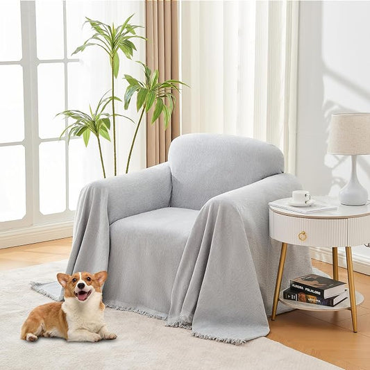 Chair Cover for Washable Sectional Couch Covers, Chair(71"x91"), Light grey | Couch Covers Protector with Tassel Sofa Slipcover for Pet & Kid Friendly by LuxshareHome