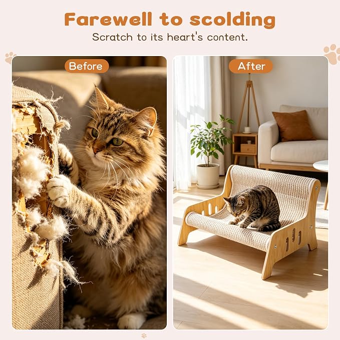 Sisal Cat Scratcher Sofa, Durable Frame Cat Couch Scratcher for Indoor Cats, Mess-Free No Shedding Cat Scratcher Bed, Multi-Functional Lounge for Scratching & Playing, Easy Assembly Furniture - Image 6