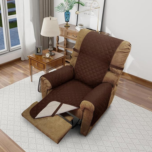 Reversible Chair Covers for Recliner Oversized, Brown/Beige | Recliner Oversized Covers for Living Room with Elastic Straps, Water Repellent, Chair Protectors Covers for Dogs by LuxshareHome