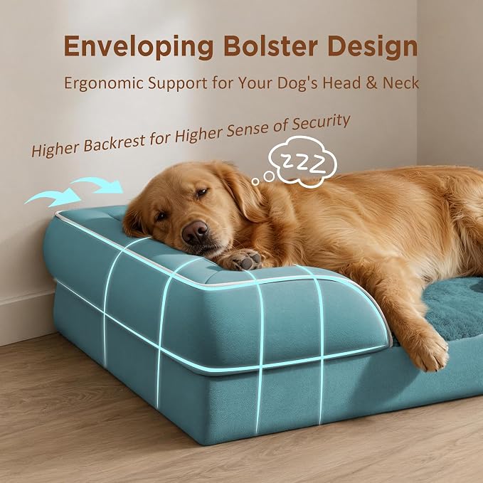 Comfort Expression Orthopedic Dog Bed for Extra Large Dogs with Bolster | Waterproof Dog Couch Bed with Washable Cover & Non-Slip Bottom, Supportive Egg Crate Foam XL Pet Bed, 42x30 Inch - Image 3