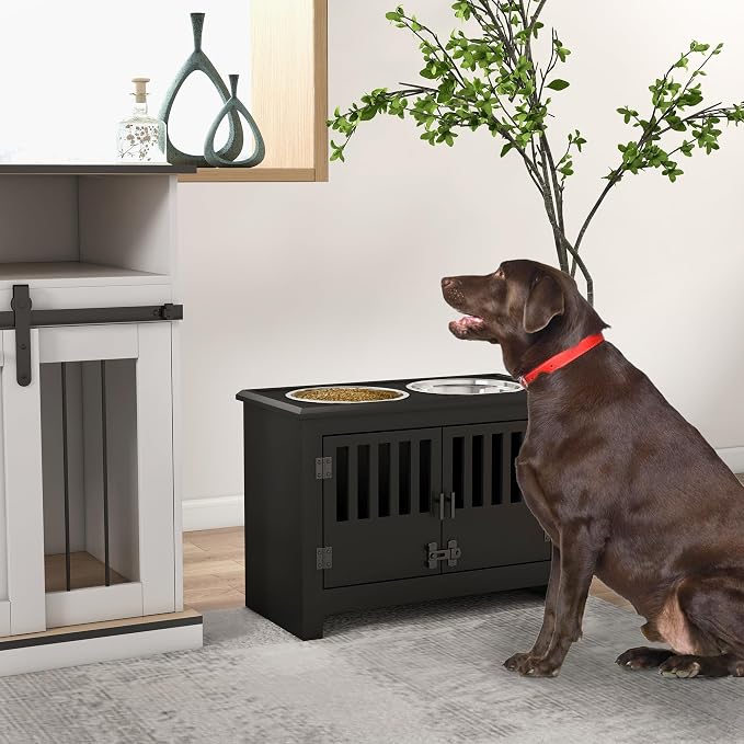 Large Elevated Dog Bowls with Storage Cabinet Containing Large 37L Capacity, Raised Bowl Stand Pet Food Bowl Dog Feeding Station, Black - Image 6
