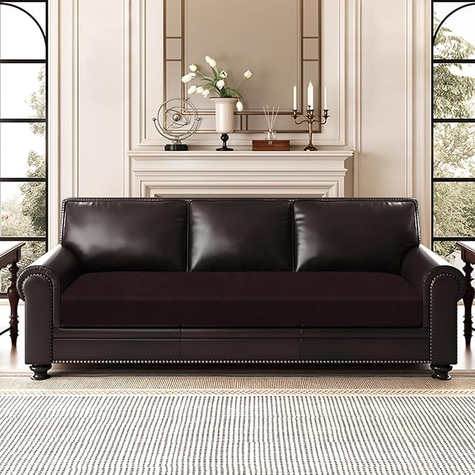ANARACHON Leather Look Couch Cushion Covers Sofa Seat Slipcovers Sets Couches Furniture Protector for Sectional Armchair Loveseat Pets Kids Stretch Spandex Fabric (1 Cushion Sofa, Chocolate) - Image 8