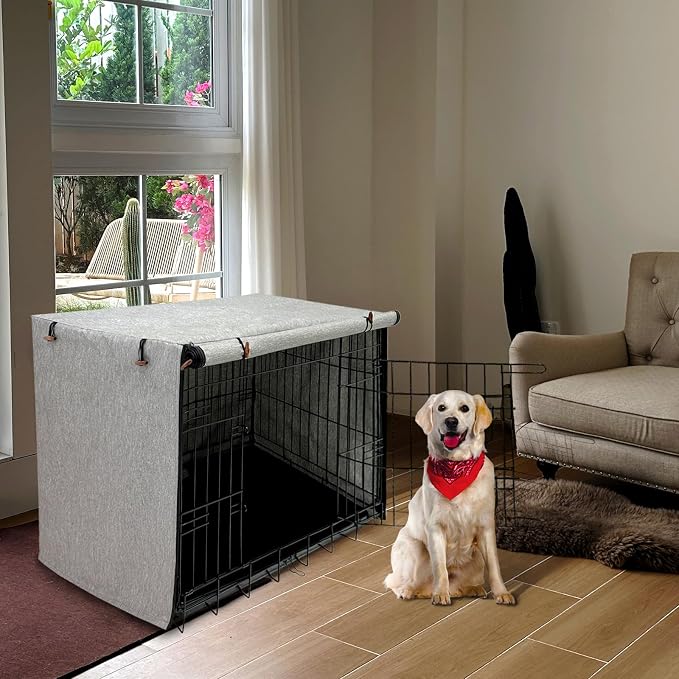 Heavy Duty Calming Dog Crate Cover for Anxious Pets-Waterproof & Windproof 54-Inch Kennel Cover,Breathable Blackout Panels for 1/2/3 Door Access,600D Oxford Fabric,Machine Washable Indoor/Outdoor,Grey - Image 8