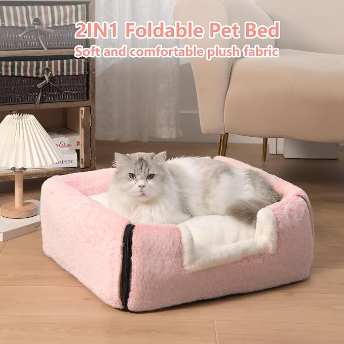 Cat Bed for Indoor Cats，Foldable cat cave，Anti-Slip & Water-Resistant Bottom，cat Houses for Indoor Cats or Small Dogs, Kitten Tent, Rabbit Bed (Pink, L:(17.5"×16.9"×15.9")) - Image 3