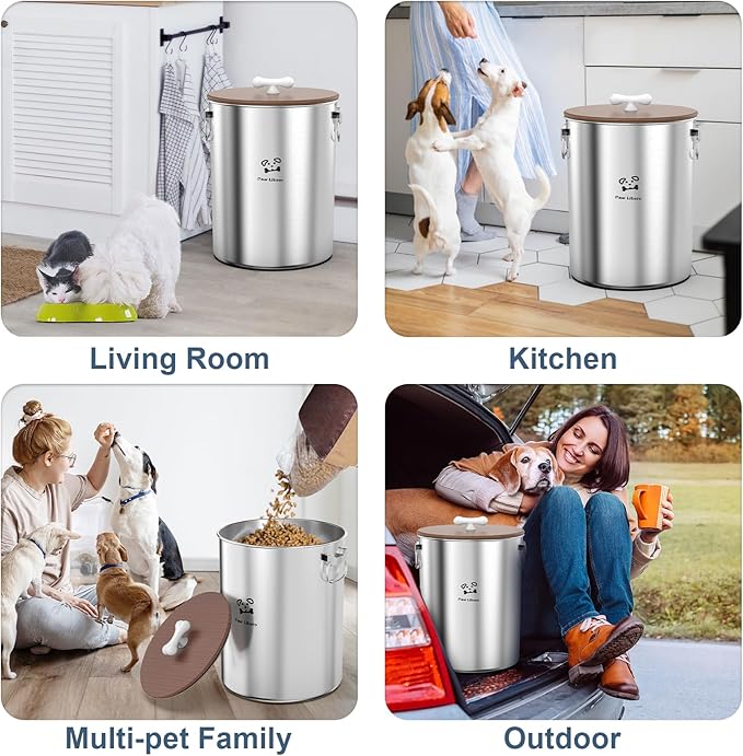 Paw Libero 25 Lbs Stainless Steel Dog Food Storage Container with Airtight Wooden Lid & Ceramic Bone Handle, Large Metal Dog Food Bin for Dogs & Cats, Keep Fresh, Easy to Clean - Image 5