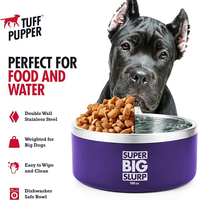 Tuff Pupper Heavy Duty Insulated Dog Bowl | Double Wall Stainless Steel Dog Food Dish | Non-Slip Spill Proof Dishwasher Safe Cat Bowl | Water Dish for Feeding Large Medium Small Pets (188oz, Purple) - Image 4