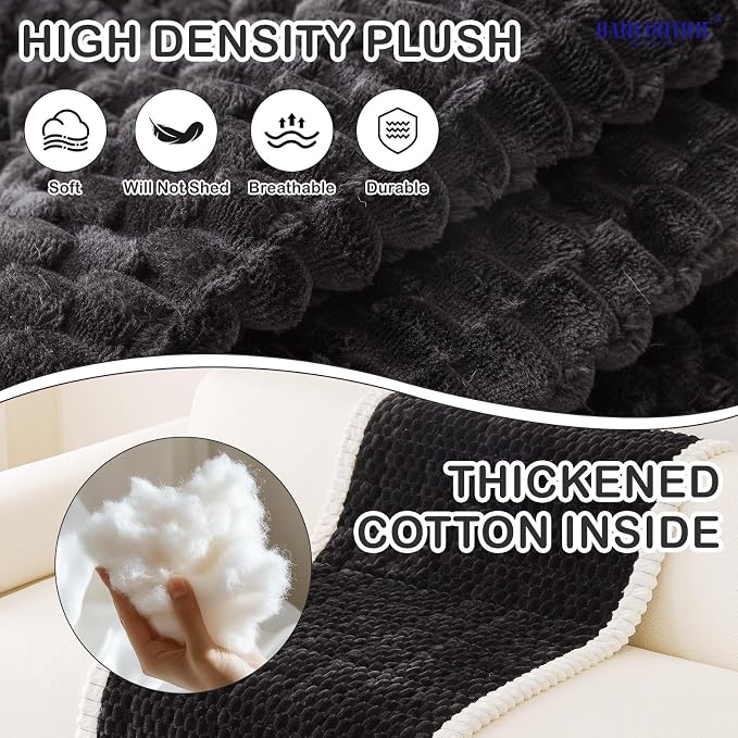 HANDONTIME Pet Couch Cover Fuzzy Sofa Covers for Pets, Couch Covers for Dogs, Washable Dog Sofa Cover Protector, Jacquard Fuzzy Non Slip Cushion Slipcover Pet Friendly (Black, 27.6" x 70.9") - Image 2