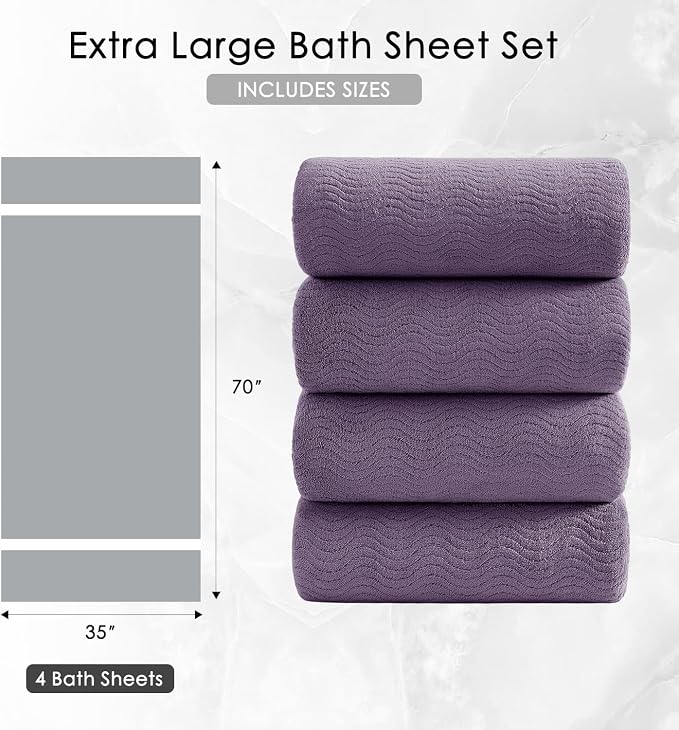 4 Piece Extra Large Bath Towel 35"x70" Oversized Bath Sheet Bath Towel Set for Bathroom Ultra Soft Cozy Highly Absorbent Quick Dry Bathroom Towel for Spa Gym Hotel,Shower Towel for Daily Use,Purple - Image 5