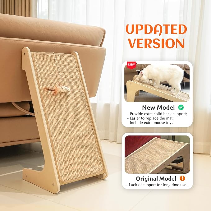 PETKARAY Cat Scratcher, Cat Sisal Scratching Ramp, L Shape Cat Scratch Pad for Indoor Cats, Wall Furniture Protector with Catnip Large - Image 2
