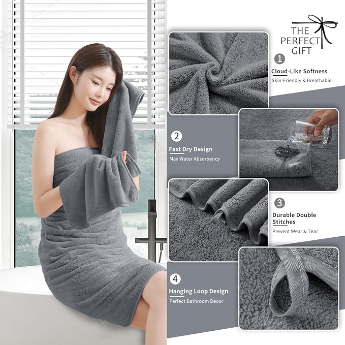 Premium Towel Set 2 Pack Hand Towel 16" x 31",Ultra Soft Highly Absorbent Hand Towel | Durable | Quick Dry | Multifunctional | Luxury Towel for Bathroom Hotel Kitchen Gym,Dark Grey - Image 2