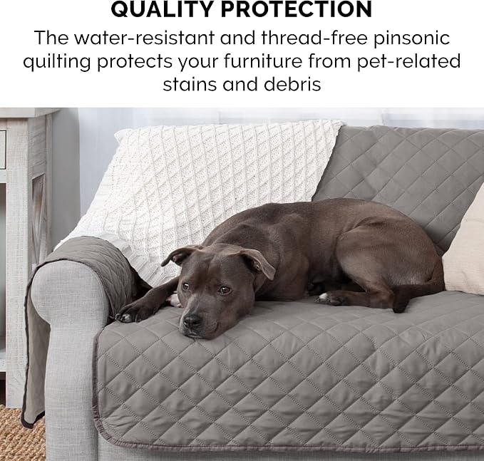 Furhaven Water-Resistant & Reversible Loveseat Cover Protector for Dogs, Cats, & Children - Two-Tone Pinsonic Quilted Living Room Furniture Cover - Gray/Mist, Loveseat - Image 9