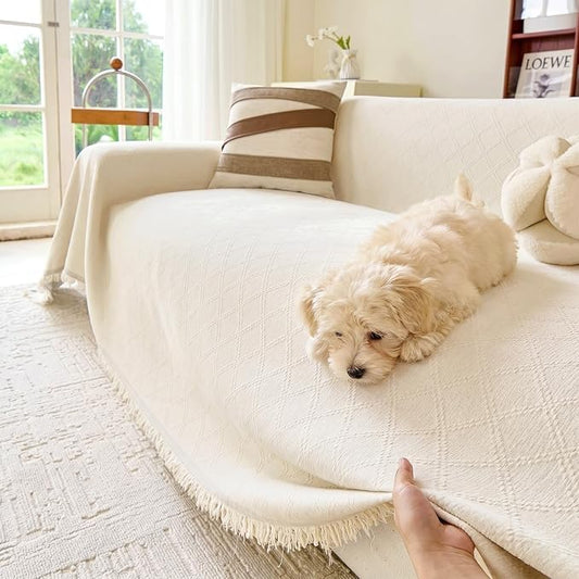VANJOROY Couch Cover for 2 3 Cushion Sofa Slipcover Chenille for Pets,Beige | Anti-Pilling Wrinkle, Protects from Dogs Pets, Washable Chenille Sofa Cover,71x118in fits Couch and L-shape Sectionals by CHOOSEVANJOROYENJOYAMORECOMFORTABLEFEELING