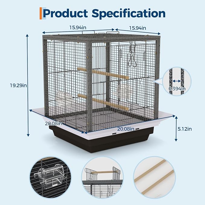 Garvee Small Bird Cage with Playground Stand, 20 Inch High Travel Bird Cage for Parrot, Parrot Carrier for Parakeet, Cockatiels, Budgies Medium Small Sized Birds - Image 2