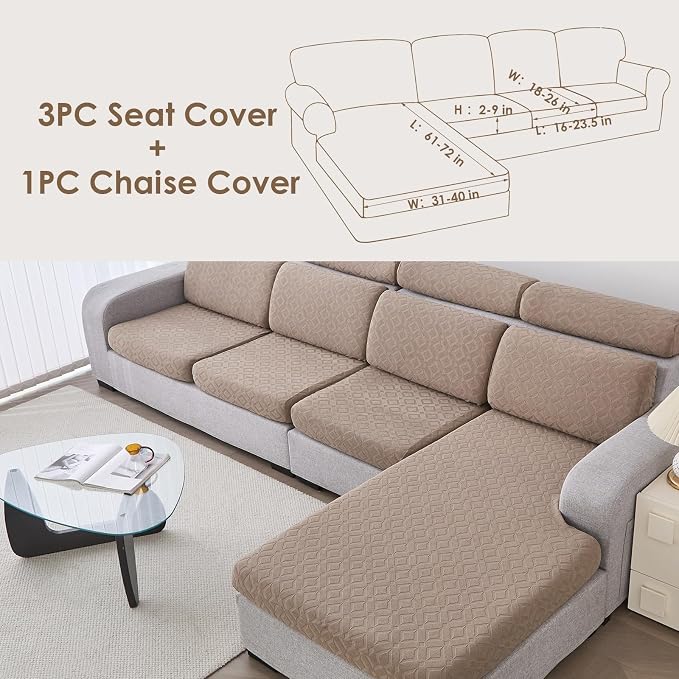 Genina Waterproof Couch Cushion Covers for Sectional Sofa L Shape Cover | Non Slip,Stretch Jacquard Fabric,Pet Hair & Scratch Protection,Easy Installation,Furniture Protector,3 Seater+1 Chaise - Image 6