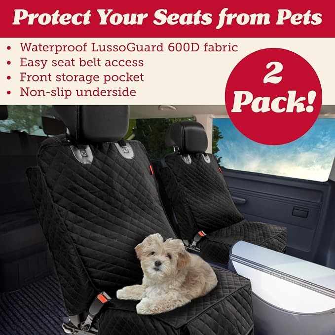 Lusso Gear Dog Car Seat Cover for Front Seat (2 Pack) - 100% Waterproof, Nonslip - Full Protection for Passenger Chair, Captain Chairs - Rear Seat Protector for Dogs - Fits Cars, Trucks, SUVs - Image 2