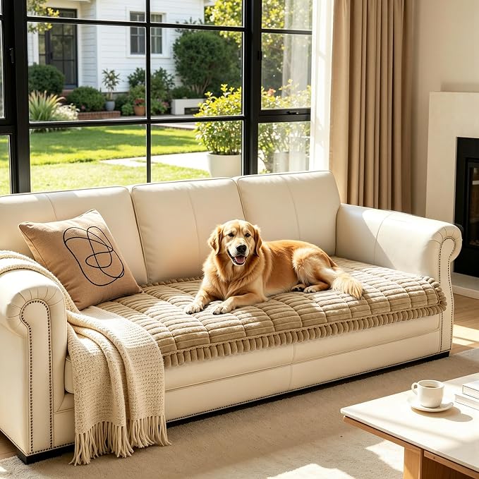 SUBRTEX Couch Cover for Dogs, Non-Slip Sofa Mat Washable, Thick Sofa Slipcover Cushion Protector Pet-Friendly (Coffee, 27.6"x82.7") - Image 2