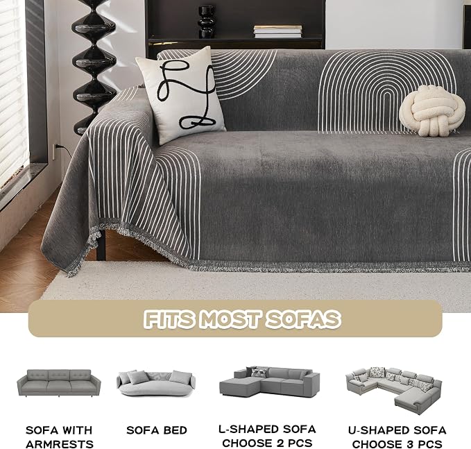 MEETSKY Couch Cover Sofa Cover Washable,Chenille Sofa Covers for 2 Cushion Couch Sofa, Sofa Slipcover Loveseat Pet Couch Covers for Sectional Sofa,71" X118" - Image 7