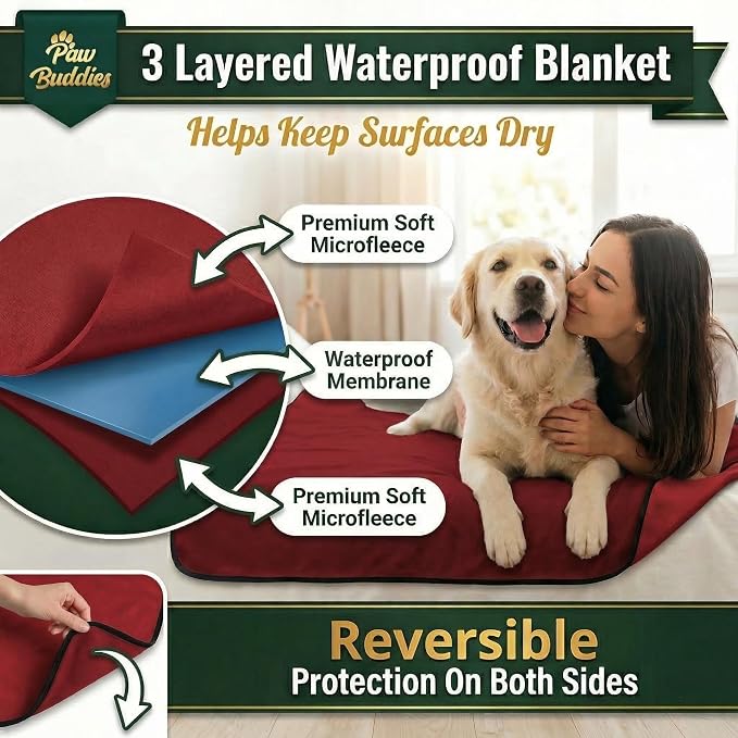 Paw Buddies Premium Waterproof Blanket 80"x90" Velvet-Feel Reversible Throw – Leakproof, Machine Washable Bed & Sofa King Size Protector for Couples, Pets & Travel + Bonus Small Blanket - Image 2