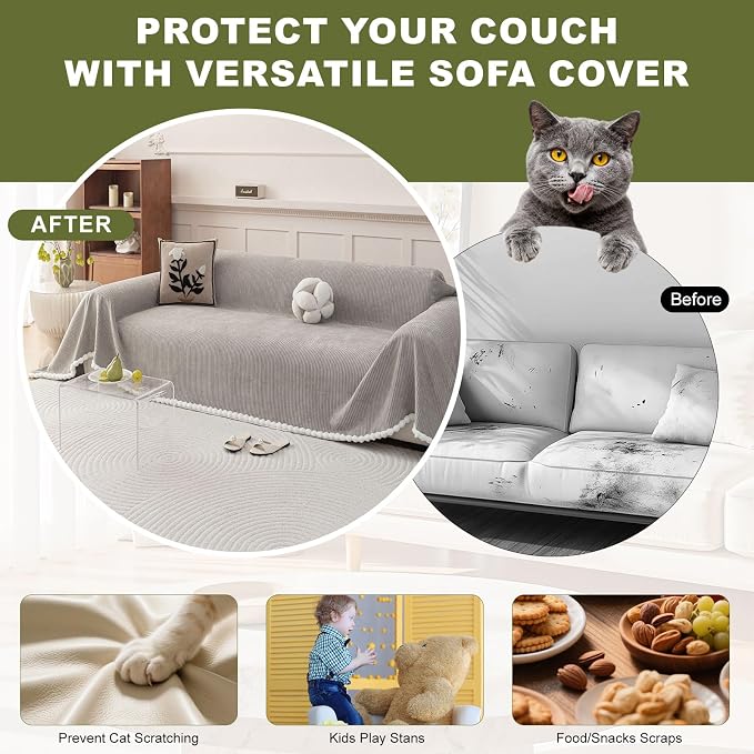 ROOMLIFE Boho Couch Covers for Sofa Washable for 3 Cushion Couch Chenille | Furniture Protector Sofa Couch Cover for Dogs, Soft Breathable Sofa Slipcover, Couch Throw Blankets with Tassels 71''X134'' - Image 7