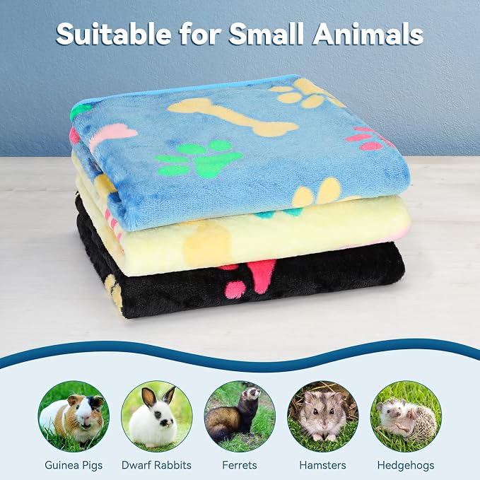 YUEPET 3 Pack Waterproof Guinea Pig Blankets Washable Small Animal Fleece Cage Liners Soft Pet Mat Pigs Bedding for Hamster Rabbit Chinchilla Ferret 35''×24'', Blue+yellow+black - Image 5
