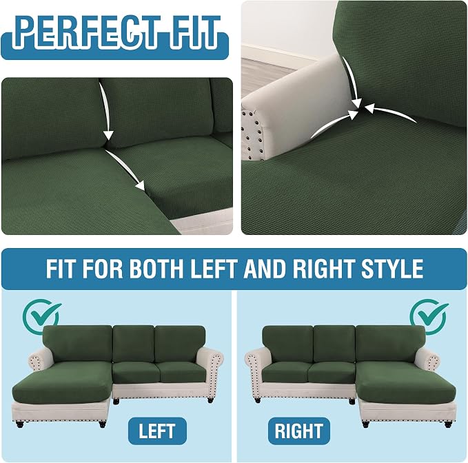 H.VERSAILTEX Sectional Couch Covers 6 Pieces Stretch Sofa Cover for Sectional Sofa Set Separate L Shaped Couch Cover for Both Left/Right Couch (Seat and Back: 1 Chaise + 2 Sofa, Bronze Green) - Image 5