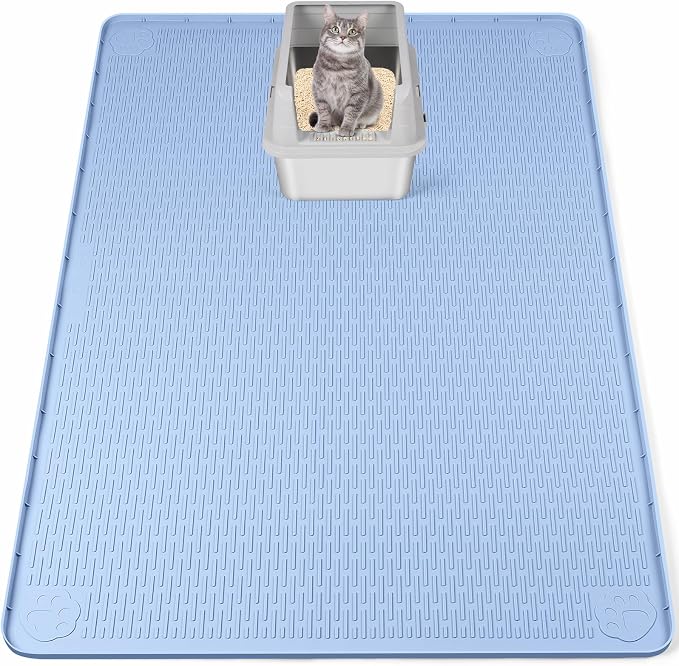 Silicone Cat Litter Mat for Litter Box 50”x35” Large Cat Mat, Blue | Waterproof, Non-Slip, Leak-Proof Rug Mat with Lip, Easy to Clean, Extra Large Litter Catcher Mat for Floor by Bartuke