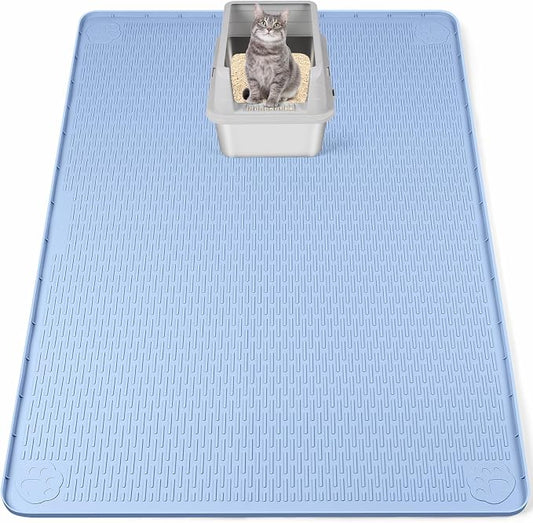 Silicone Cat Litter Mat for Litter Box 50”x35” Large Cat Mat, Blue | Waterproof, Non-Slip, Leak-Proof Rug Mat with Lip, Easy to Clean, Extra Large Litter Catcher Mat for Floor by Bartuke
