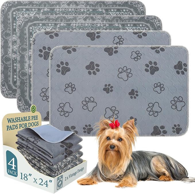 Homimp Washable Pee Pads for Dogs,4 Pack Reusable Puppy Pads,Absorbent and Leakproof Dog Pee Pads,Non Slip Puppy Training Pads,Pet Mat for Floor,Crate,Couch,Whelping,Grey 18"x24" by HOMIMP
