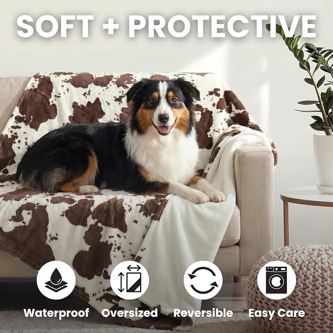 Waterproof Dog Blanket for Cats & Dogs, Washable Couch Cover, Reversible Furniture Protector Blanket, Large Soft Sherpa Fleece, Couch Protector, Pet Throw Blankets, 60" x 70" - Image 2
