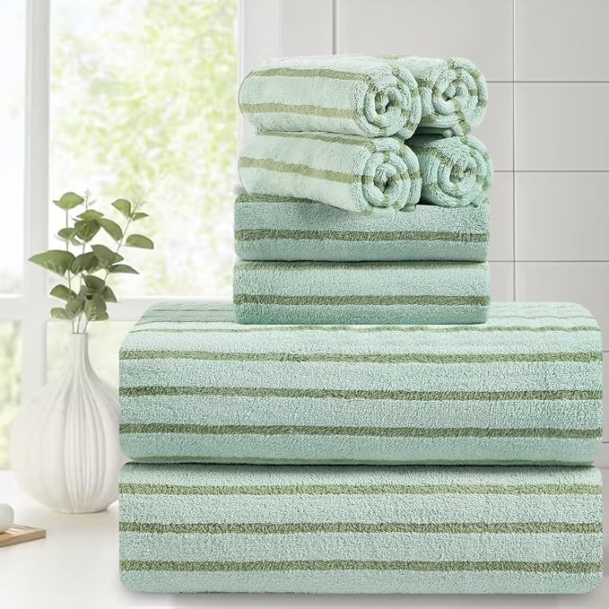 Mistyrose Bath Towels,8 Pack Large Bath Towels Set Super Absorbent Microfiber Bath Sheets-2 Oversized Bath Sheets 2 Hand Towels 4 Washcloths for Family Hotel Spa Gym(Light Green) by Mistyrose