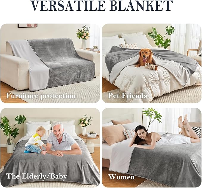 Waterproof Blanket 40"x60" for Adults Pets, Grey/Light Grey | Reversible Waterproof Bed Cover for Dogs Cats Pets, Soft Leakproof Blanket for Bed Couch Sofa, Furniture Protector - Image 4