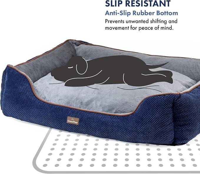 GRANDTIES Fluffy Dog Beds for Small Medium Large Dogs & Cats, Machine Washable Dog Bed, Rectangle Breathable Soft Calming Sleeping Warming Pet Beds with Waterproof & Non-Slip Bottom (XL 40", Navy) - Image 5