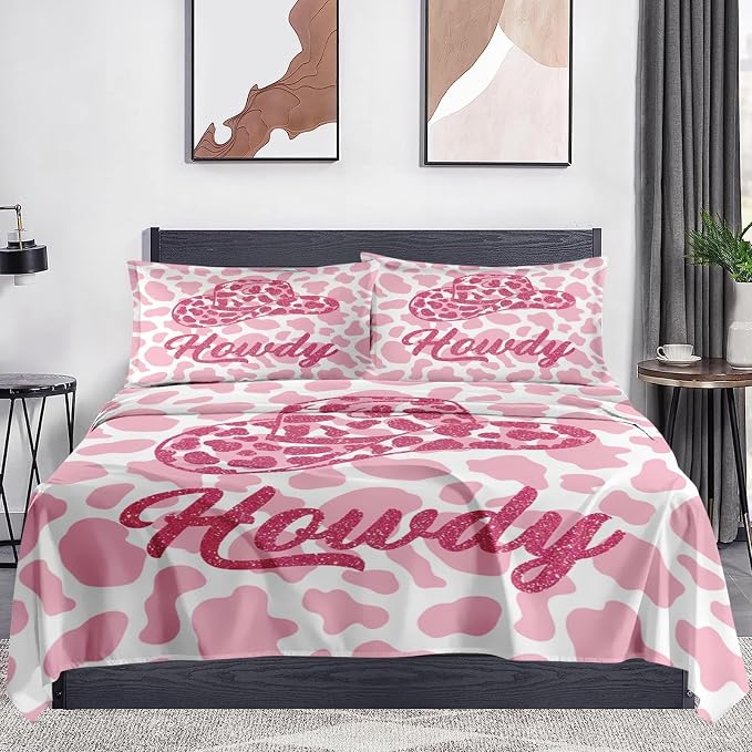 WeCozy Twin Size Bed Sheet Sets with Pillowcases, Western Cowboy Cow 3 Pcs Soft Microfiber Bedding for Kids and Adults, Pink Leopard Print Cowgirl Flat, Fitted Sheet for Bedroom Bed Decor - Image 2