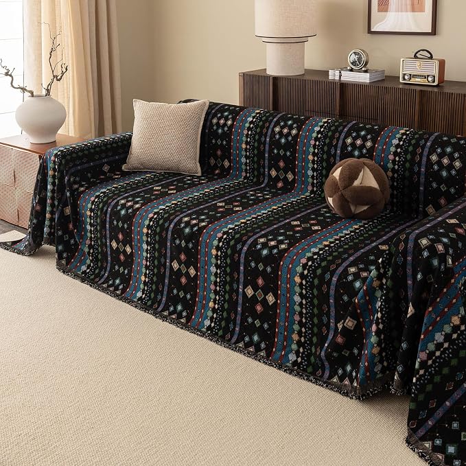 ROOMLIFE Couch Cover 3 Cushion Sofa, Washable Non Slip Furniture Sofa Protector Cover, Soft Chenille Sofa Slipcovers Sectional L Shape Dogs Couch Cover Throw Blanket with Tassels 71''X150'' - Image 8