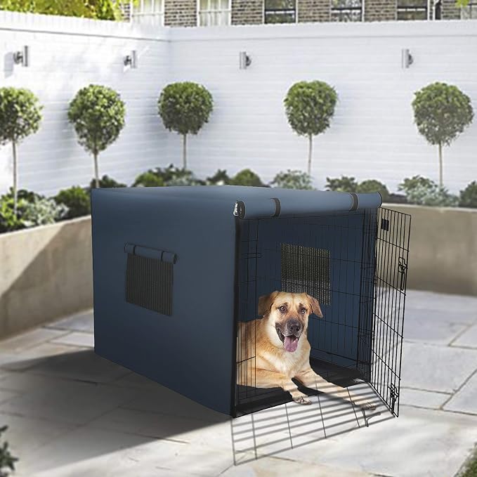 Dog Crate Cover 12 Oz Waterproof - Heavy Duty Privacy Dog Crate Cover with Mesh Pocket & Roll Up Window - Universal Fit Dog Kennel Cover (20" H x 25" W x 19" D, Blue) - Image 4