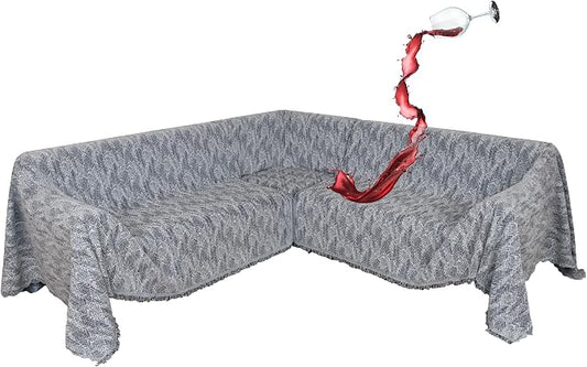 1OO% Waterproof Sectional Couch Covers for Dogs L Shaped Corner Sofa Cover Washable Chenille Sofa Slipcovers Blanket Modern Jacquard Pet Furniture Protector (91"x276", Navy Wave) by SYJOVIA